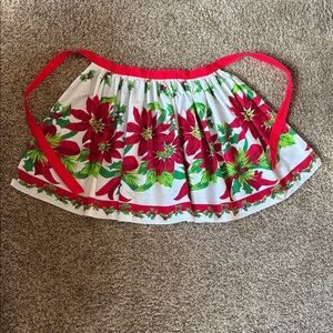 Handmade Vintage Christmas Apron, Red/Green/White, Poinsettias 🌺